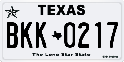 TX license plate BKK0217