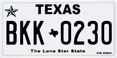 TX license plate BKK0230