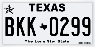 TX license plate BKK0299
