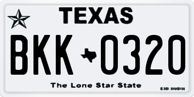 TX license plate BKK0320