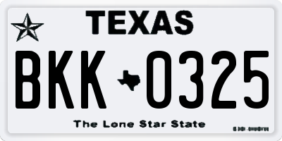 TX license plate BKK0325