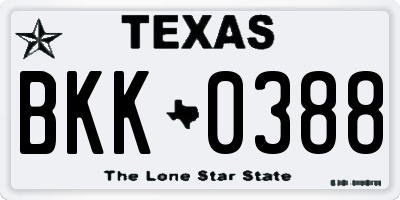 TX license plate BKK0388
