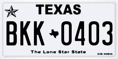 TX license plate BKK0403