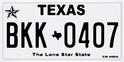 TX license plate BKK0407
