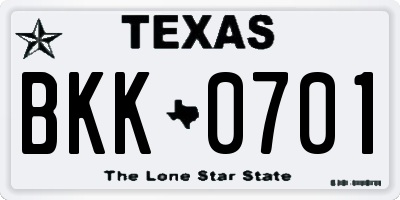 TX license plate BKK0701