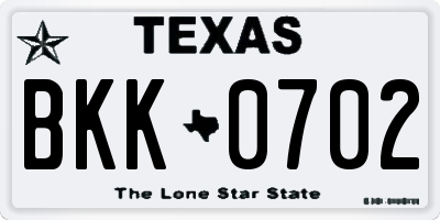 TX license plate BKK0702