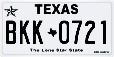 TX license plate BKK0721