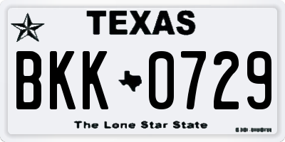 TX license plate BKK0729