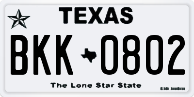 TX license plate BKK0802