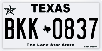 TX license plate BKK0837
