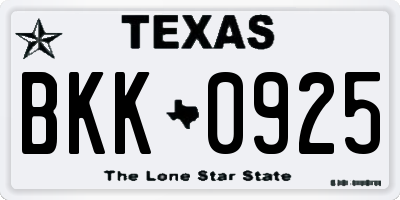 TX license plate BKK0925