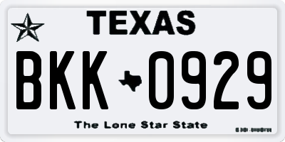 TX license plate BKK0929