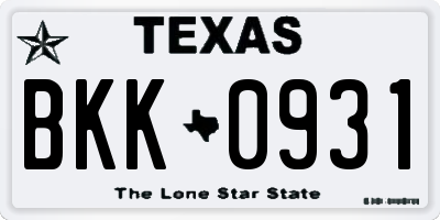 TX license plate BKK0931
