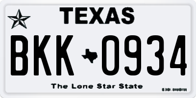 TX license plate BKK0934