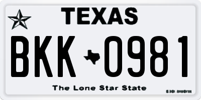TX license plate BKK0981