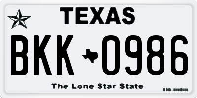 TX license plate BKK0986
