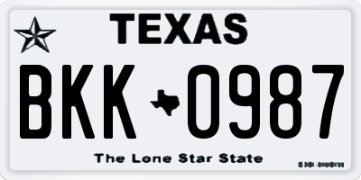 TX license plate BKK0987