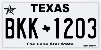 TX license plate BKK1203