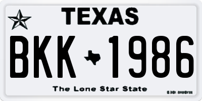 TX license plate BKK1986
