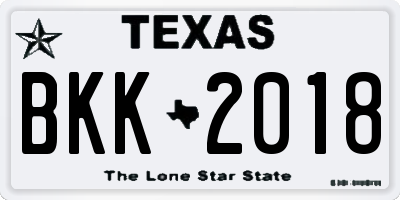 TX license plate BKK2018