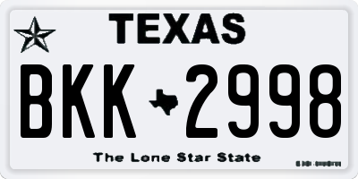 TX license plate BKK2998