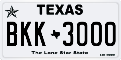 TX license plate BKK3000