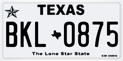 TX license plate BKL0875