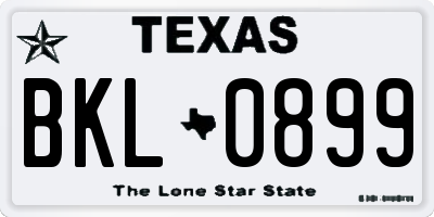 TX license plate BKL0899