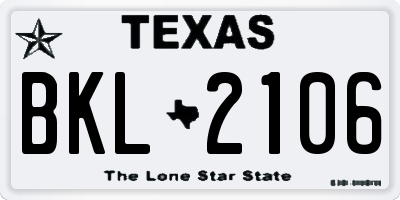 TX license plate BKL2106