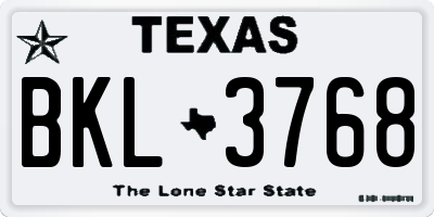 TX license plate BKL3768