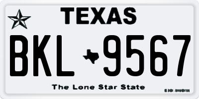 TX license plate BKL9567