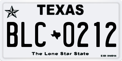 TX license plate BLC0212
