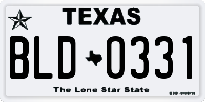TX license plate BLD0331