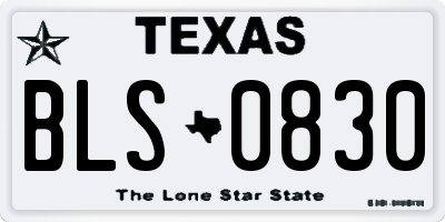 TX license plate BLS0830