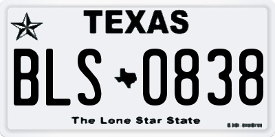 TX license plate BLS0838