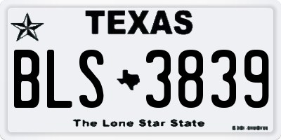 TX license plate BLS3839