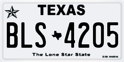 TX license plate BLS4205