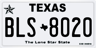 TX license plate BLS8020