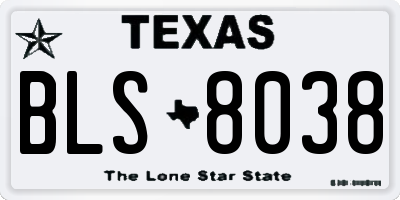 TX license plate BLS8038