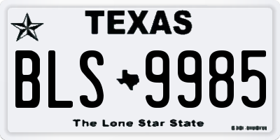 TX license plate BLS9985