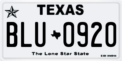 TX license plate BLU0920