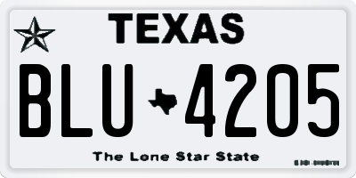 TX license plate BLU4205