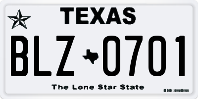 TX license plate BLZ0701
