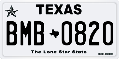 TX license plate BMB0820