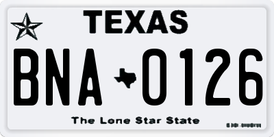 TX license plate BNA0126