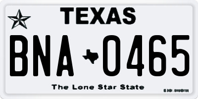 TX license plate BNA0465