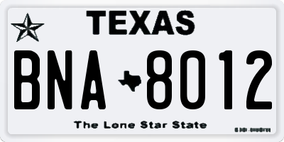 TX license plate BNA8012
