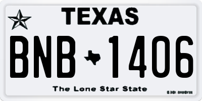 TX license plate BNB1406