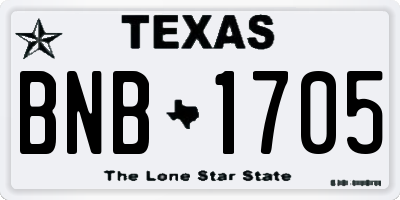 TX license plate BNB1705