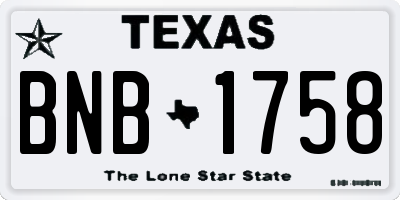 TX license plate BNB1758